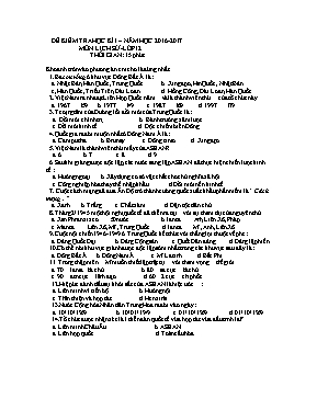 Đề kiểm tra 15p học kì I môn Lịch sử lớp 12 - Năm học 2016-2017
